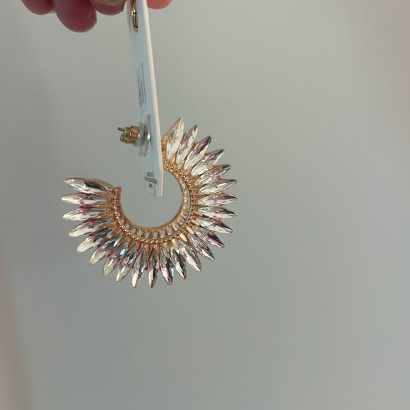 NWT Gold Hoop Earrings with CZ - Picture 2 of 6